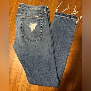 Rag and Bone distressed low rise jeans.